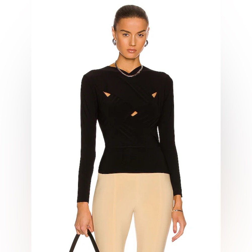 Norma Kamali Black Long Sleeve Weave Top Size L
